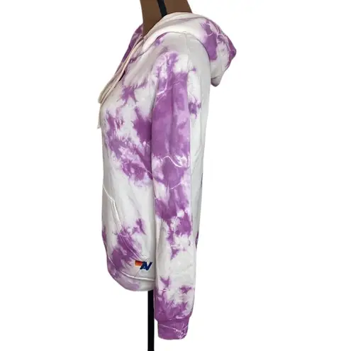 Aviator Nation  hand dyed white and purple tie dye raw neck hoodie size XS