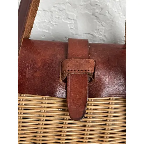 Vintage Wicker & Leather Basket Handbag – Mid Century Artisan Purse Brown