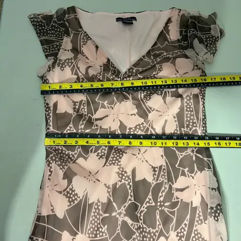 Faith Love & Passion Dress 6 Pink Taupe Floral Asymmetrical Flutter V