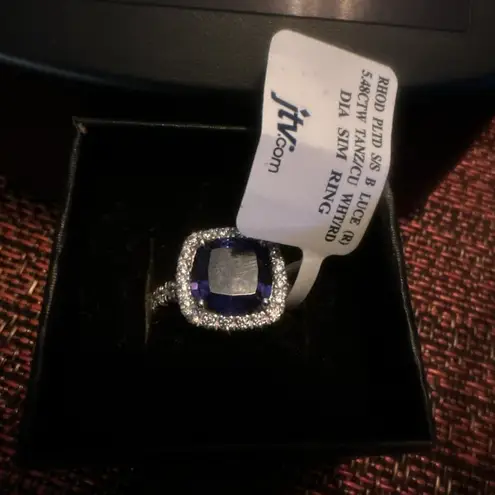 Tanzanite Sterling Silver Ring With CZs Size 7 White