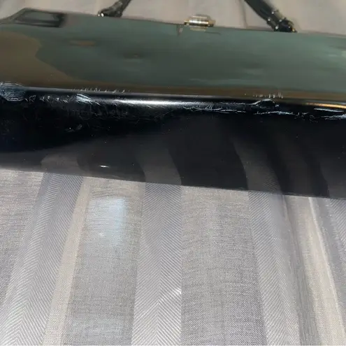 Vintage patent Leather Hinged Top Handle Bag black w/ gold hardware Spilene