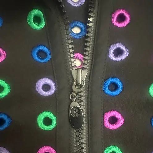 Carlisle Womens Jacket Sz 12 Black Multicolor Gourmet Hole Full Zip Modern Prep