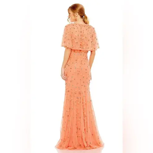 Mac Duggal 93653 Orange Embellished Illusion Cape Sleeve Trumpet Gown Dress
