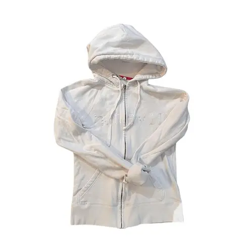HURLEY Zip Up Hoodie Sweatshirt Womens Cream Full Zip Athleisure Relaxed Size XS White