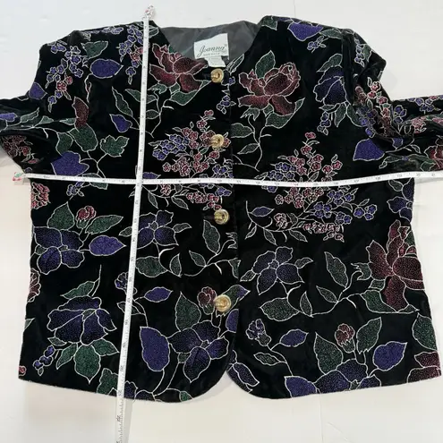 Vintage Black Gold Metallic Velvet Colorful Floral Evening Blazer Size SMALL