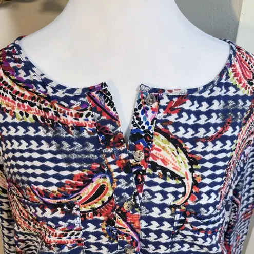FIG AND FLOWER Paisley Print 3/4 Sleeve Lightweight Tunic w/Pocket Womens 2X Blue