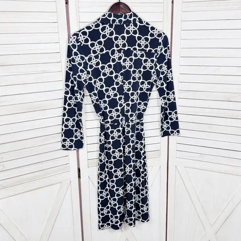 Merona  Geometric Links Collared Tie Waist Shirt Dress Blue White Small