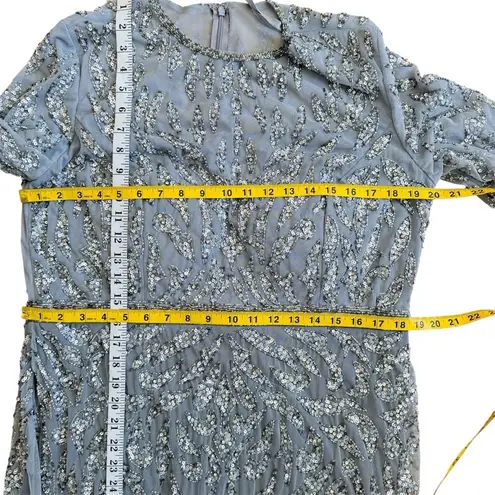 Mac Duggal platinum Embellished Illusion Sheath Sequin Midi Dress NEW