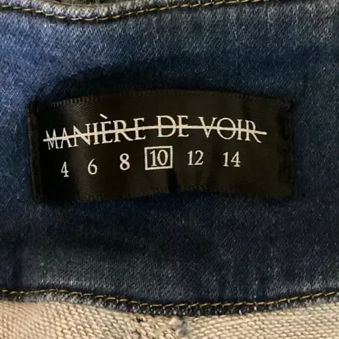 Maniere De Voir Blue Cut-Out High Rise Straight Leg Medium Wash Denim Jeans 10