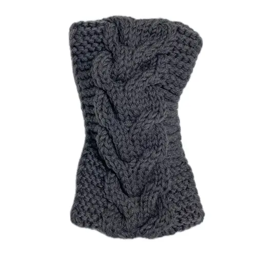Dark Gray Vegan Chunky Knit Bow Headband Ear Warmer