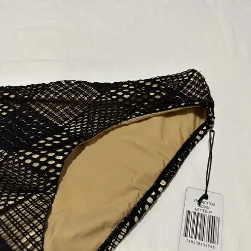 NWT $62 a.Che Gold Shimmer Black Mesh Eyelet Swimwear Bikini Bottom size L Large