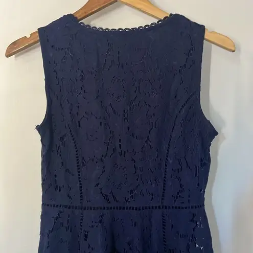Isaac Mizrahi Navy Blue Floral Lace Handkerchief Hem Midi Dress Sz XXS