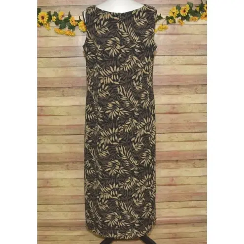 Vintage 90’s Y2K Studio I Black Brown All Over Leaf Print Maxi Dress Women’s 14P