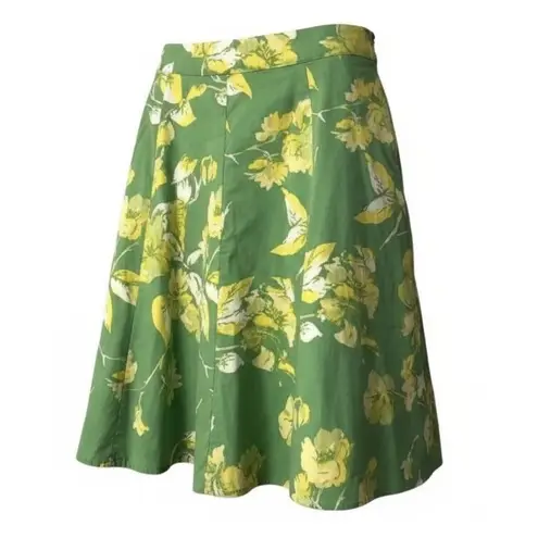 St Johns Bay Green Yellow Floral Skirt 10 A Line Stretch Resort Preppy Coquette
