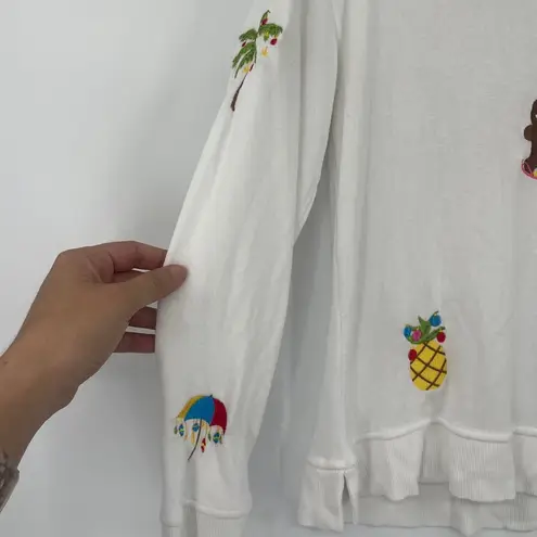 Jane and Delancey Tropical Christmas Fleece Top Sz S Embroider Holiday Flamingo