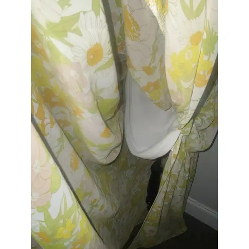 Aakaa Yellow Floral Flutter Sleeve Button-Down Maxi Dress Cottagecore L