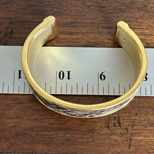 St. John Cuff Bracelet Black & Gray Snakeskin Gold Tone Statement Jewelry