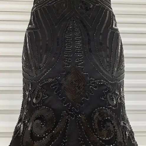 Women's Hand Made Black Beaded Sequined Retro Dress