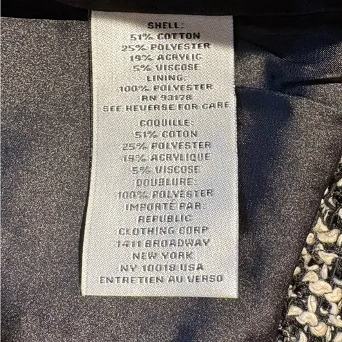 Jason Wu Black & Cream Textured Tweed Cropped Snap-Front Collared Jacket Sz 4💛