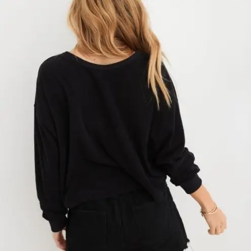 Aerie NWT  Towel Terry Cinch Sweatshirt in black size Small - Image 2