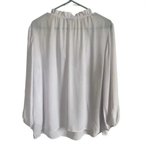 Counterparts women's size XL long sleeve white blouse ruffle neckline front tie