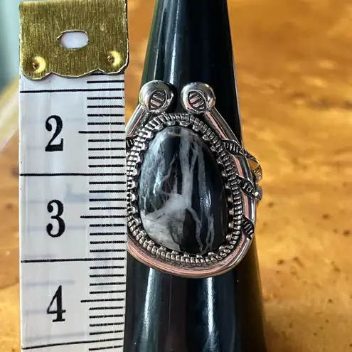 Genuine White Buffalo Sterling Silver Horseshoe Ring Size 7 Black