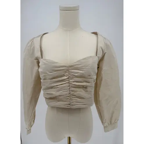 NWT Sunday Best Cream Ruched Sweetheart Long Sleeve Crop Top Sz 10