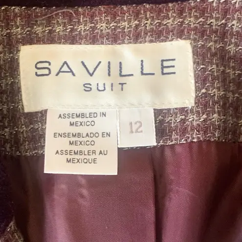 Saville Suit 12 Purple White Houndstooth Blazer and Skirt Wool Blend Vintage 90