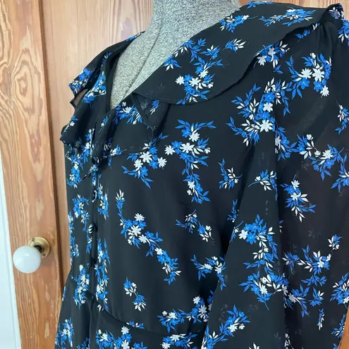 Karl Lagerfeld Paris Long Sleeve Floral Ruffle Hem Tiered Mini Dress - Sz 4