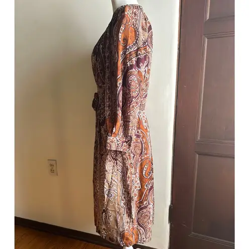 Plenty By Tracy Reese | Boho Silk Brown Paisley Midi Dress | Size Extra Small