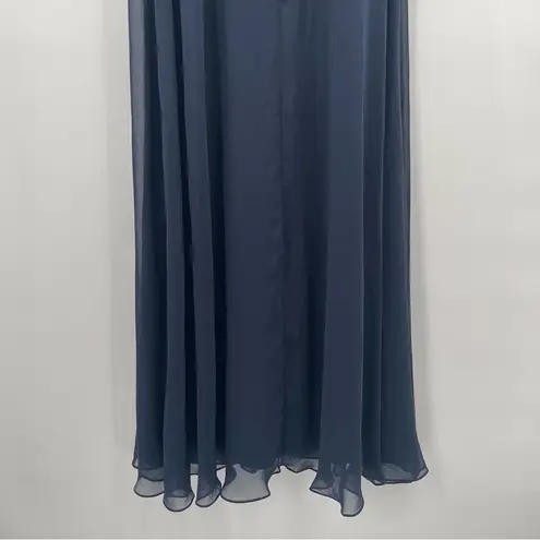 DESSY COLLECTION Dress Tie Chiffon Bridesmaid Gown Maxi Prom Navy Bridal SZ 4