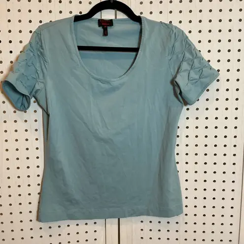Escada Exclusively for Neiman Marcus Tee Top Ruched Sleeve Blue Size M