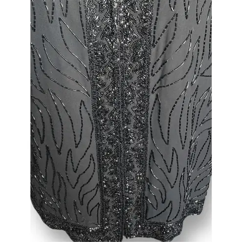 Vintage Black Beaded Evening Jacket Short Sleeve Crewneck XXL Formal Evening