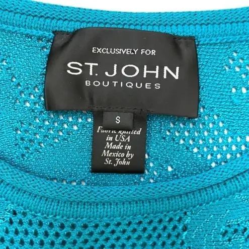 St. John Turquoise Blue Jacquard Knit Pointelle Peplum Top