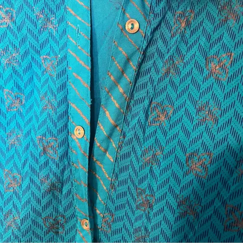 Avaasa Turquoise Button Front Midi Dress Size Small Blue