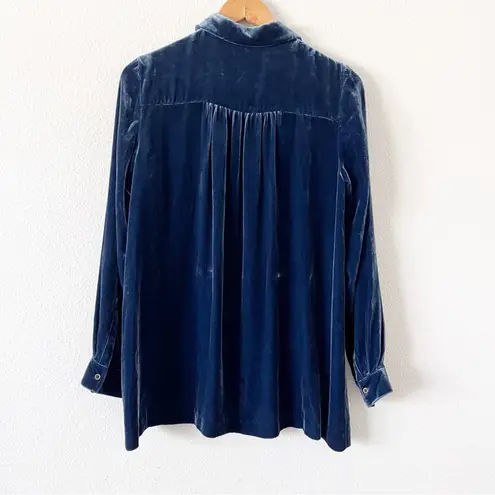 Sundance Velvet Bliss Button Down Tunic Blouse Blue