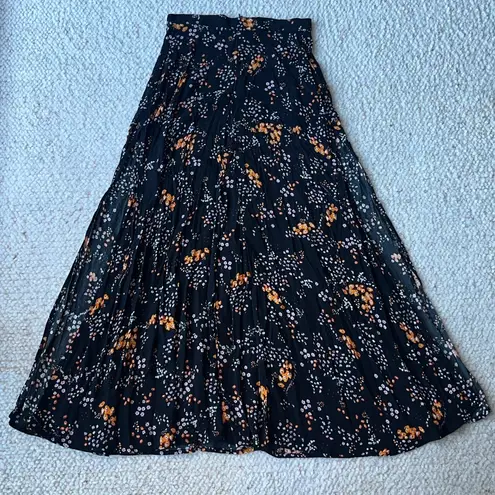 Zadig & Voltaire Judith Spark Flowers Ditsy Floral Logo Midi Skirt Slit Black XS
