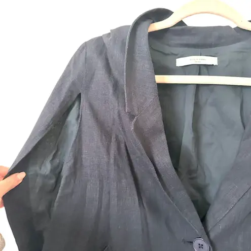 7115 BY SZEKI Sleeveless Linen Blazer Navy Small Blue