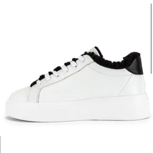 Schutz Kristin Platform Sneaker White Leather Lace Up Black Low Top- Size 9.5