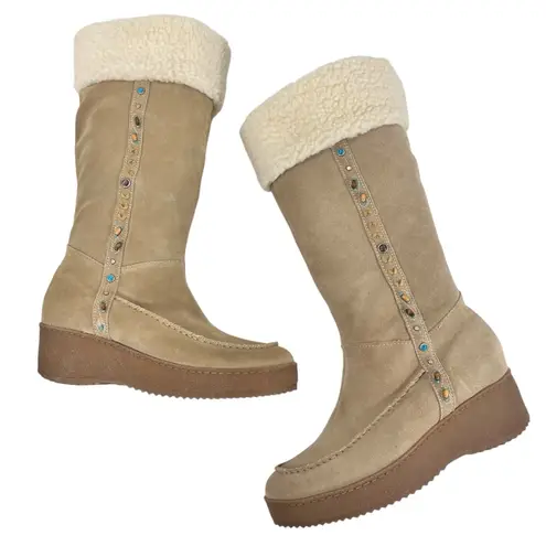 Steve Madden Vintage Y2K  Seminole‎ Suede Turquoise Studded Sherpa Winter Boots