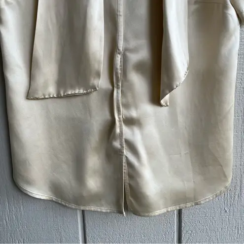 Adam Lippes  Silk Tie Neck Blouse Button Down Short Sleeves Butter Yellow Size S - Image 4