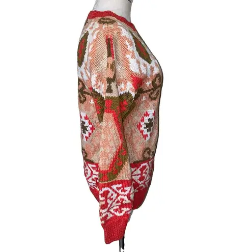 French Navy Vintage Grandpa Sweater Knit Fair Isle Pullover Crewneck size small