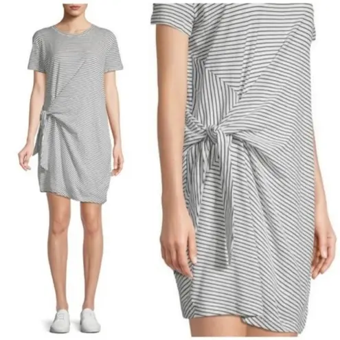 Vince  Side Tie Striped Mini T-shirt Dress Black and White Stripes Size Small