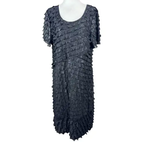 Notations Black Ruffle Sparkle L Dress Short Sleeve Shimmer Party Cocktail