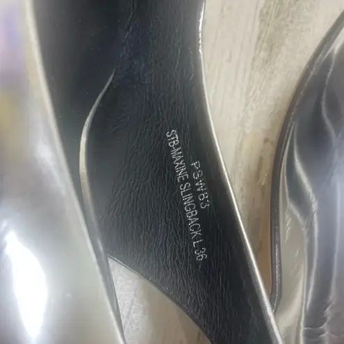 Shoe The Bear Maxine Silver Slingback Kitten Heel Size 36 Metallic Square Toe