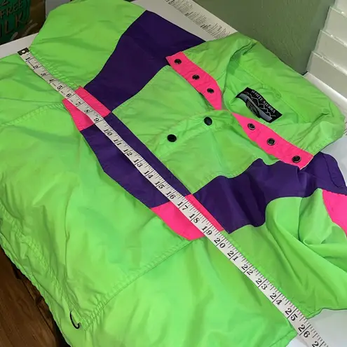 White Sierra Vintage Neon Lime Green Colorblock Jacket Windbreaker Ski Jacket Pullover unisex