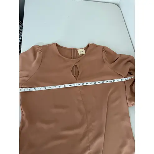 Elie Tahari Brown Tan Neutral Keyhole Neck Long-sleeved blouse top XL *No size*