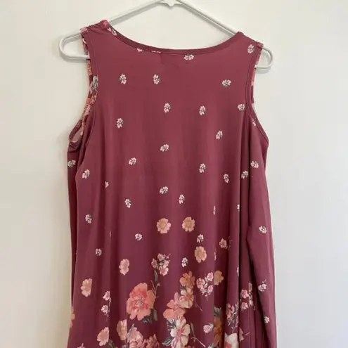 Derek Heart Mauve Pink Floral Border Print Cold Shoulder Long Sleeve Shift Dress