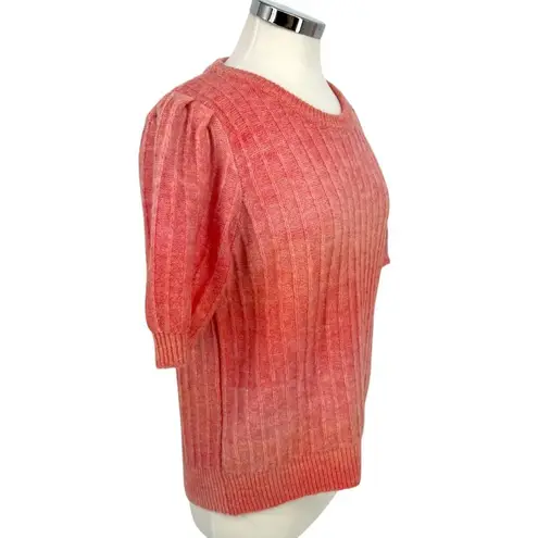 FRNCH Ribbed Knit Short Sleeve Sweater Peachy Pink Size Medium