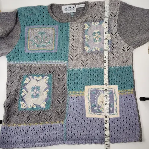 Jantzen Vintage Floral Eyelet Hand Embroidered Sweater Women’s Size XL Cottage